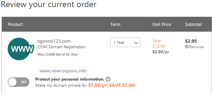 Godaddy Coupon Domain .Com Just $2.95