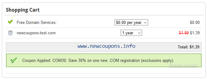 Domain.Com coupon: .COM $1.39, .NET $0.69, Limited Time