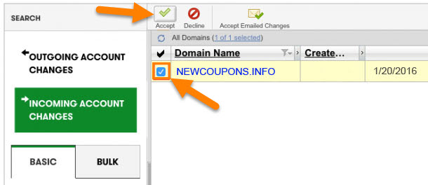 Moving domain name between GoDaddy Account.