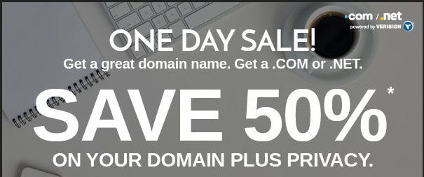 Domain.Com Promotion: 50% off .Com & .Net + Free Domain Privacy
