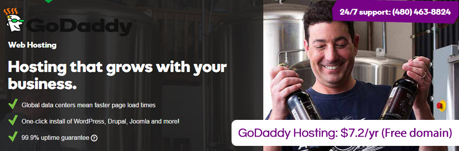 GoDaddy hosting promo code for Only $7.2/yr (free domain)