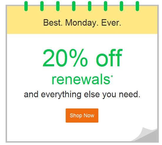 GoDaddy Coupon get 20% off on product renewals