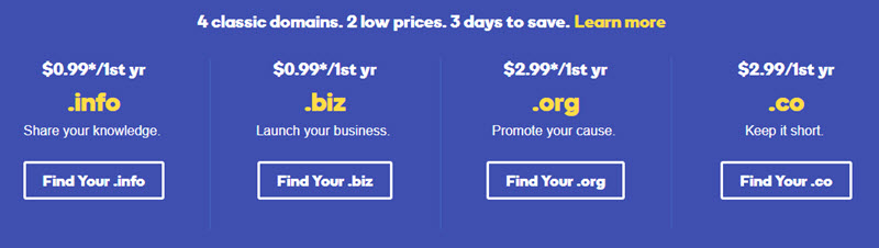 GoDaddy Discount 04 Classic Domains From $0.99/1st Year !