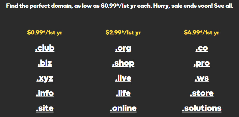 GoDaddy Flash Sale: Register domains from $0.99/year each!