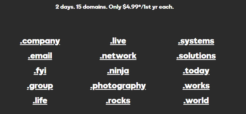 Register 15 Domains – $4.99/Year Each For 2 Days at GoDaddy