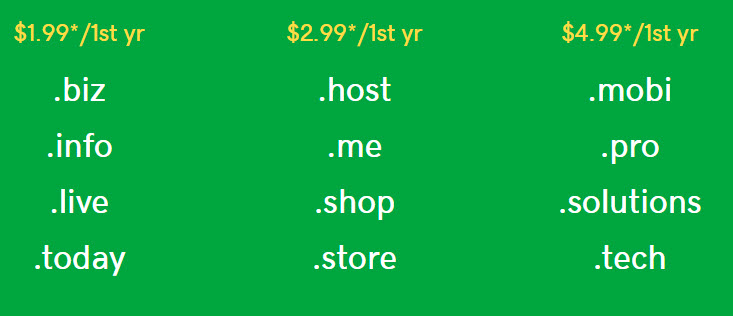 GoDaddy Limited-time Offer! 12 Domains at 3 Great Prices, as Low as $1.99
