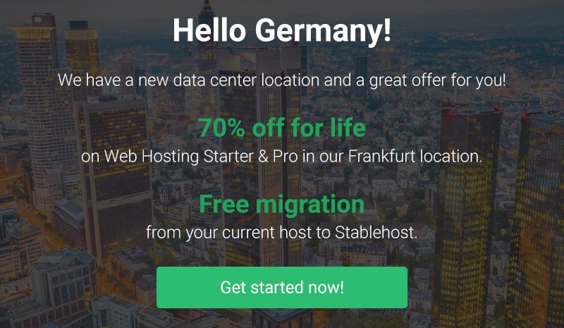 StableHost Offer 70% Off For Life in Frankfurt(Germany) Location