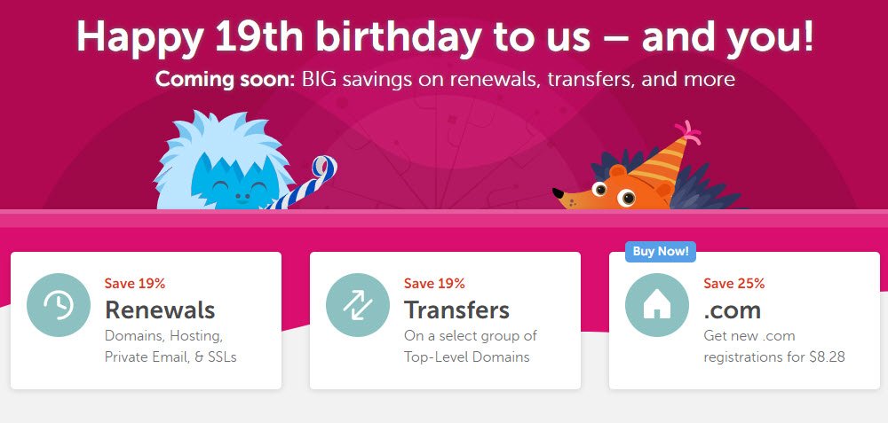 NameCheap 19th Birthday Deals &#8211; BIG Savings on Renewals, Transfers!