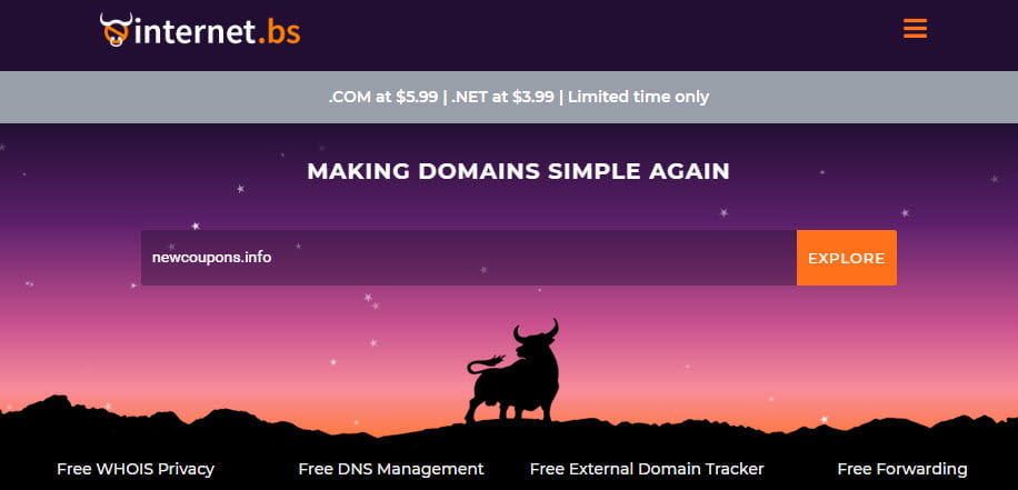 InternetBS – $5.99 .COM And $3.99 .NET Registrations
