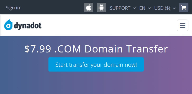 $7.99 .COM Domain Transfer To Dynadot – 1 Year Extended Free