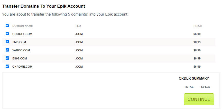 Epik &#8211; Transfer Unlimited .COM Domains For $6.99 Each
