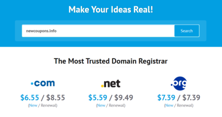 $4.99 .COM and $5.59 .NET registration at Cosmotown