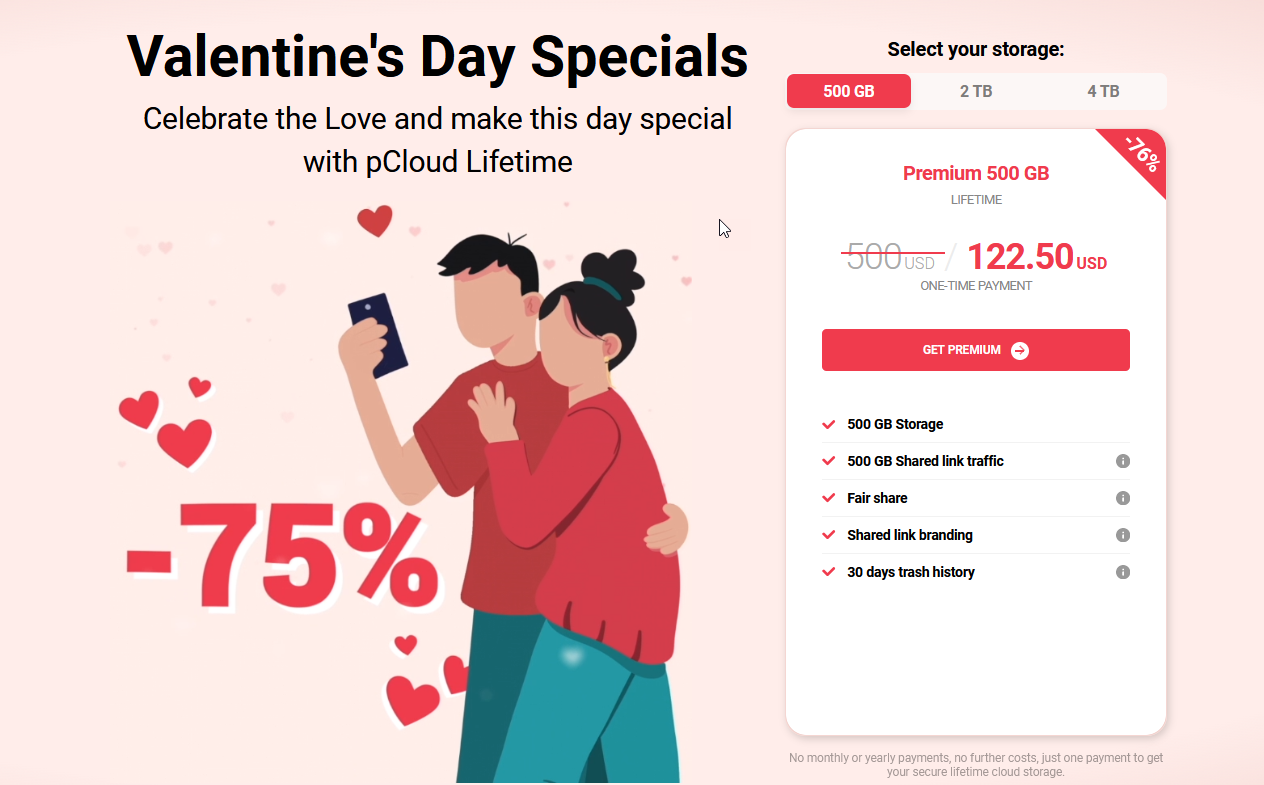 pCloud Valentines Day Sale – 75% OFF ALL Lifetime Plans (4TB 2TB 500GB)