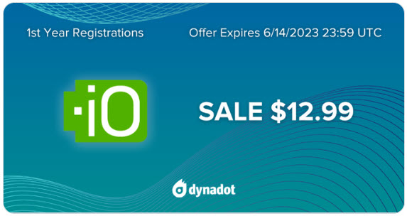 Dynadot &#8211; .IO Domain On Sale $12.99 (Free Privacy)